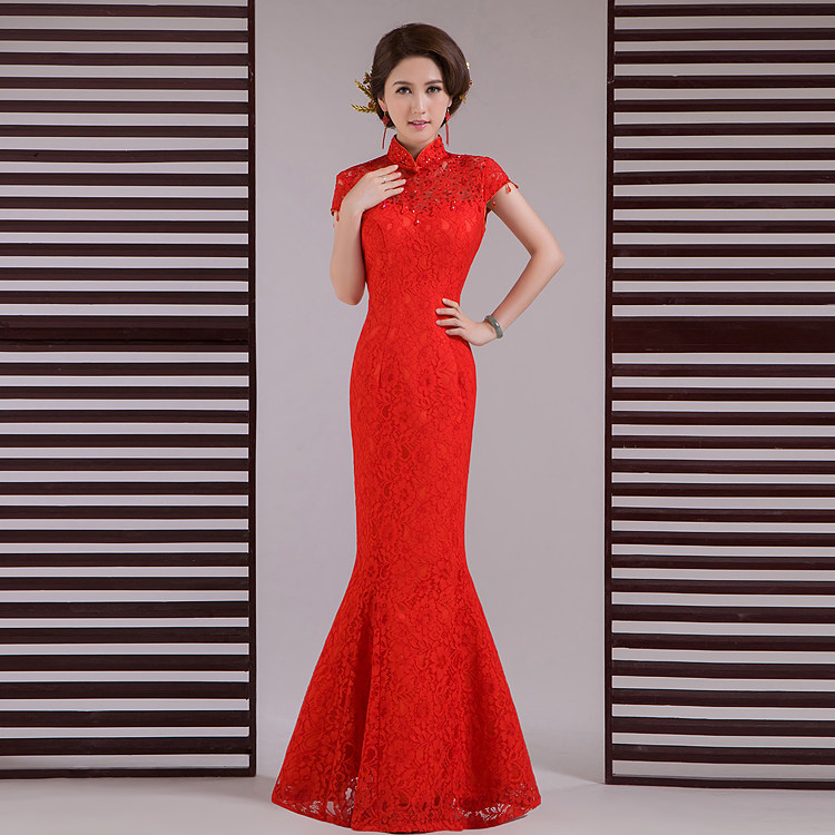 红色礼服 长款2014冬季新款<em>姐妹团服</em>新娘结婚