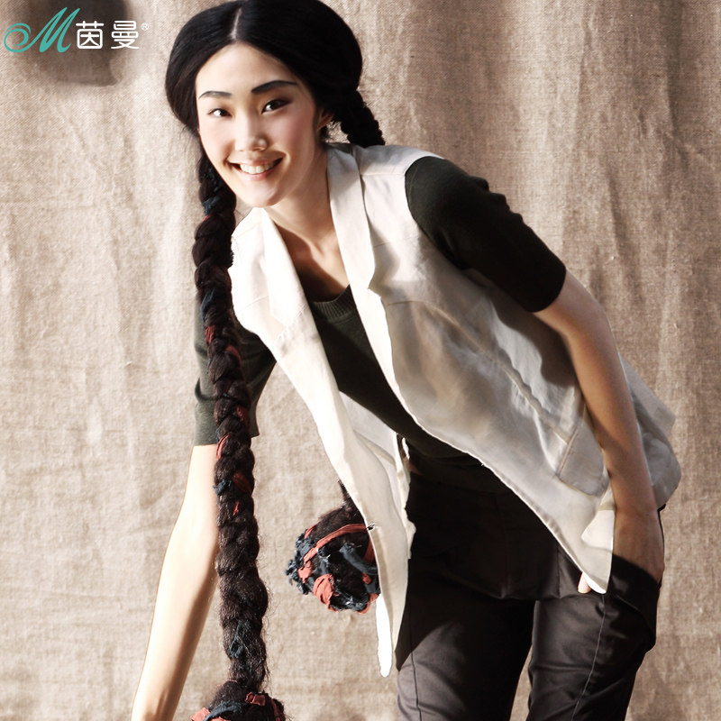 <em>茵曼</em>新款夏装外套苎麻女装中长款<em>马甲背心女</em>春