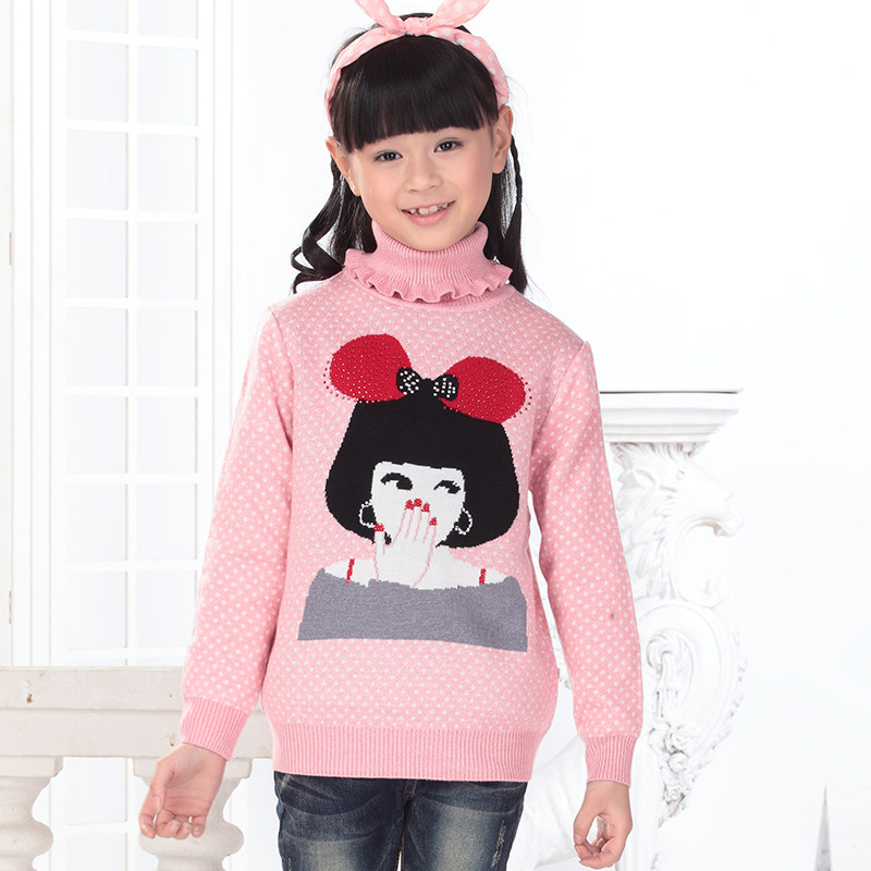 儿童手工<em>编织毛衣</em> 小女孩<em>图案</em>羊毛衫 套头衫 低