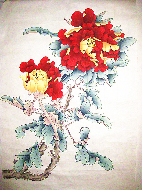 超精细手绘工笔牡丹熟宣纸山水画字画古玩清明上河图底稿吉祥如意