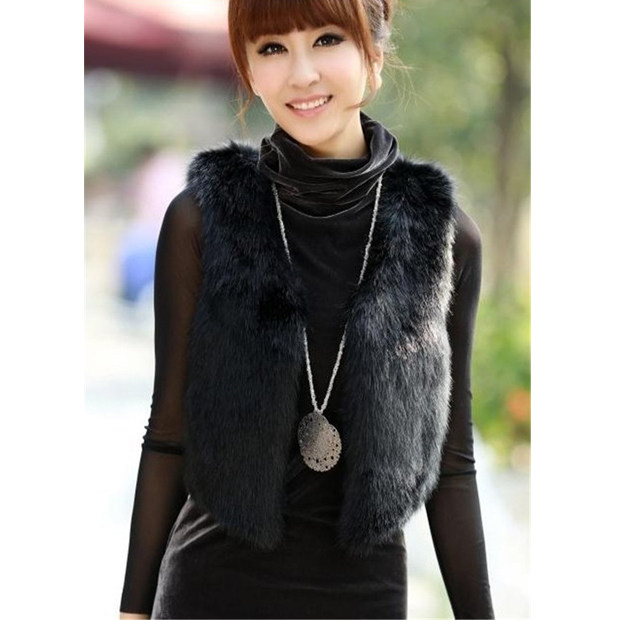 2014春季<em>韩版</em>百搭仿<em>兔毛</em>皮草女<em>马甲背心</em>开衫