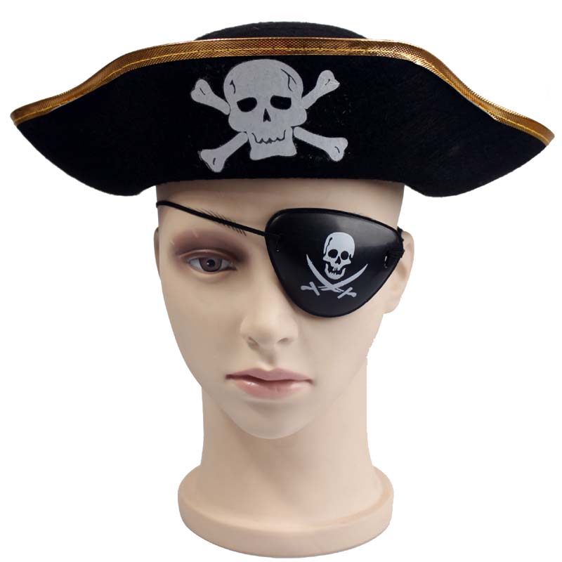 万圣节化妆舞会成人男加勒比海盗船长装扮 海盗眼罩 扁形海盗帽