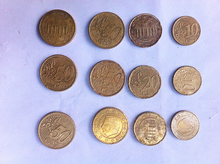 欧元硬币 分币(50、20、10分)1欧元兑换人民币