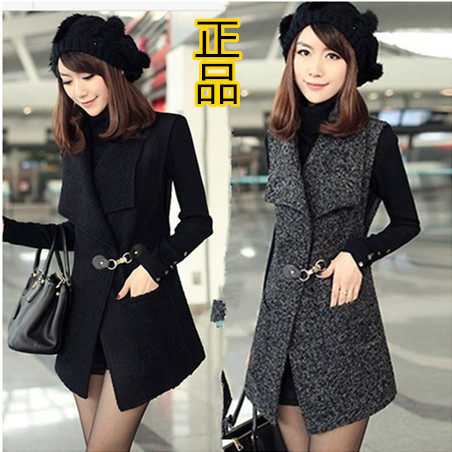 2014新款呢子中长款<em>女士马甲春秋装</em>大翻领无