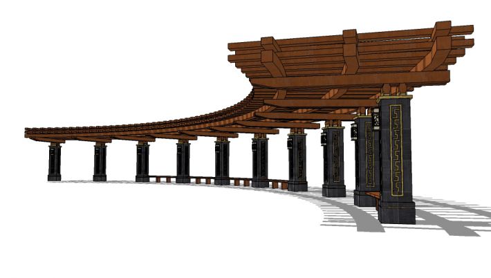 MSU804 中式弧形廊架模型 SU模型 sketchup模