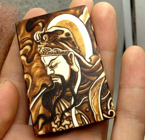 天然猛犸象牙牌子 手工烙画牙牌挂牌武财神关