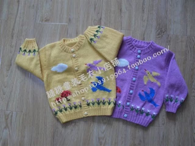 纯手工编织儿童毛衣 1-3周岁女宝宝开衫 可爱小