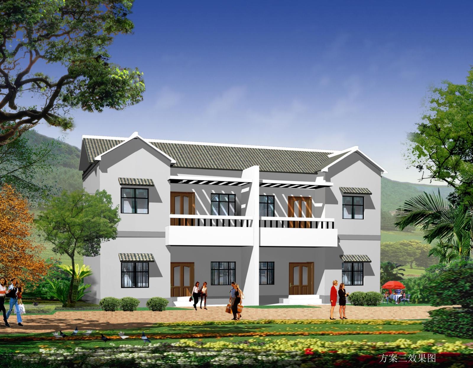 二层双拼别墅设计CAD图 新农村自建房屋设计