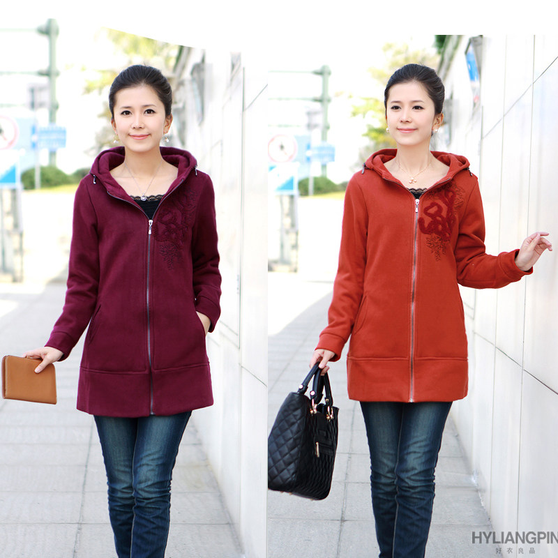 唯品会品牌女装 中年春装<em>中长款</em>带帽<em>开衫</em>中老