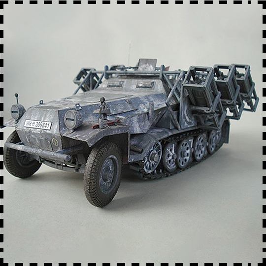 德国sdkfz 251-1 ausf.a半履带装甲车 纸模型 1:25 装甲车手工diy