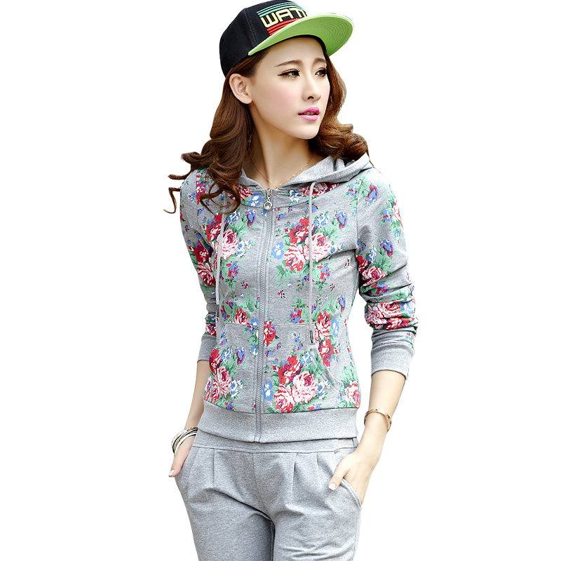 田园小清新印花韩版<em>时尚女装开衫运动服</em>套装女