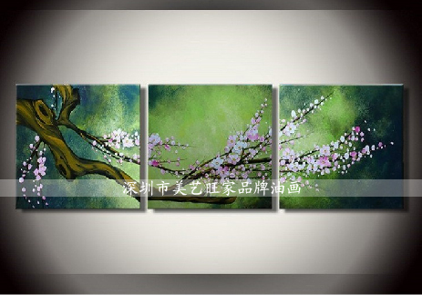 三拼梅花油画 现代时尚 花卉装饰画 无框画 手绘