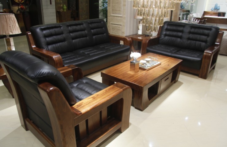 上海北欧E家 乌金木家具 W-9009 皮艺组合沙发