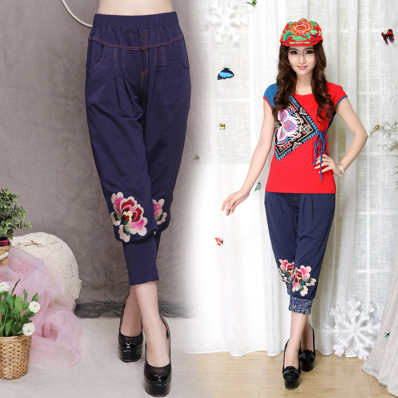 民族风女装裤子<em>女</em>2014夏新款<em>休闲</em>修身大码宽