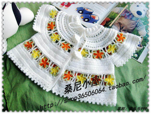 纯手工编织*<em>手钩宝宝</em>镂空花<em>毛衣</em>/婴幼儿毛线衫