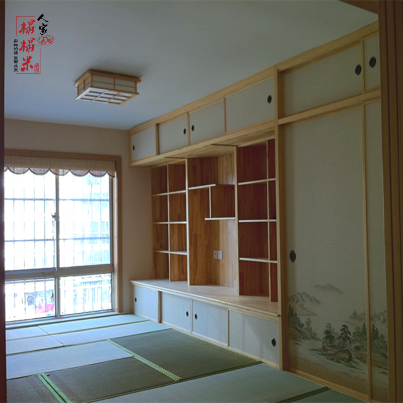 榻榻米书柜定制 无节杉木板书柜 榻榻米地台书