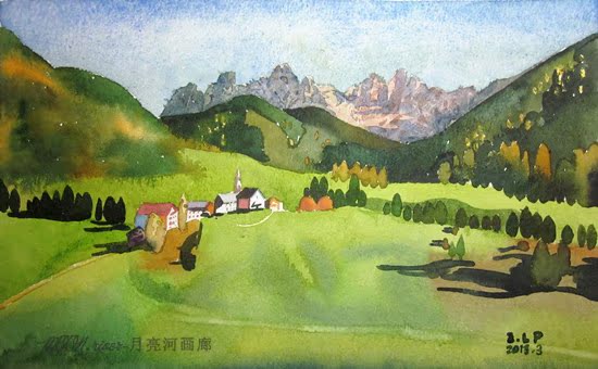 手绘风景水彩画现代家居装饰画墙画田园风客厅卧室特价促销包邮