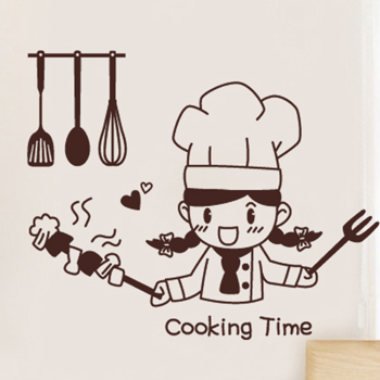 烹饪女孩cooking time 咖啡厨房餐厅墙贴纸 冰箱贴 瓷砖贴r077
