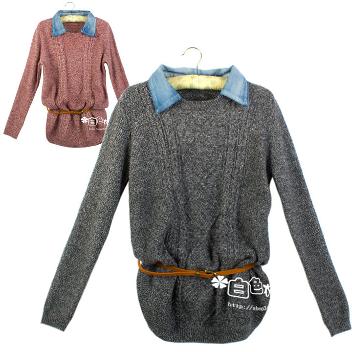 外贸原单 假两件套牛仔领 经典<em>双色</em>花线<em>菱形</em>麻