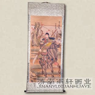 国画四尺条幅精装裱人物画武财神《关公神威》武财神仿古画神像画