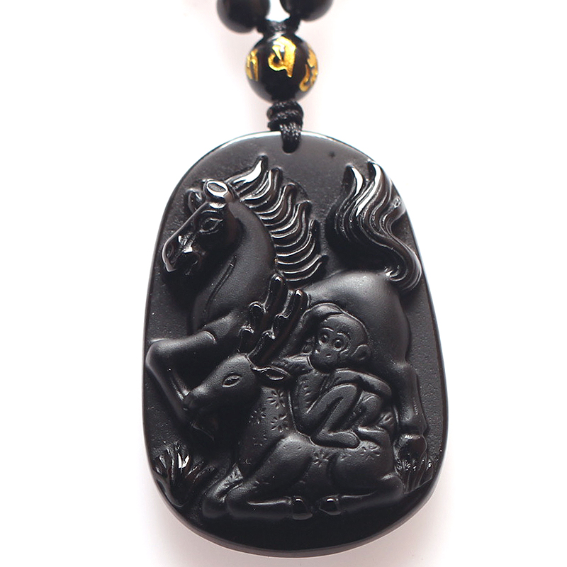 12生肖属猴开运吉祥物开光天然黑曜石禄马封