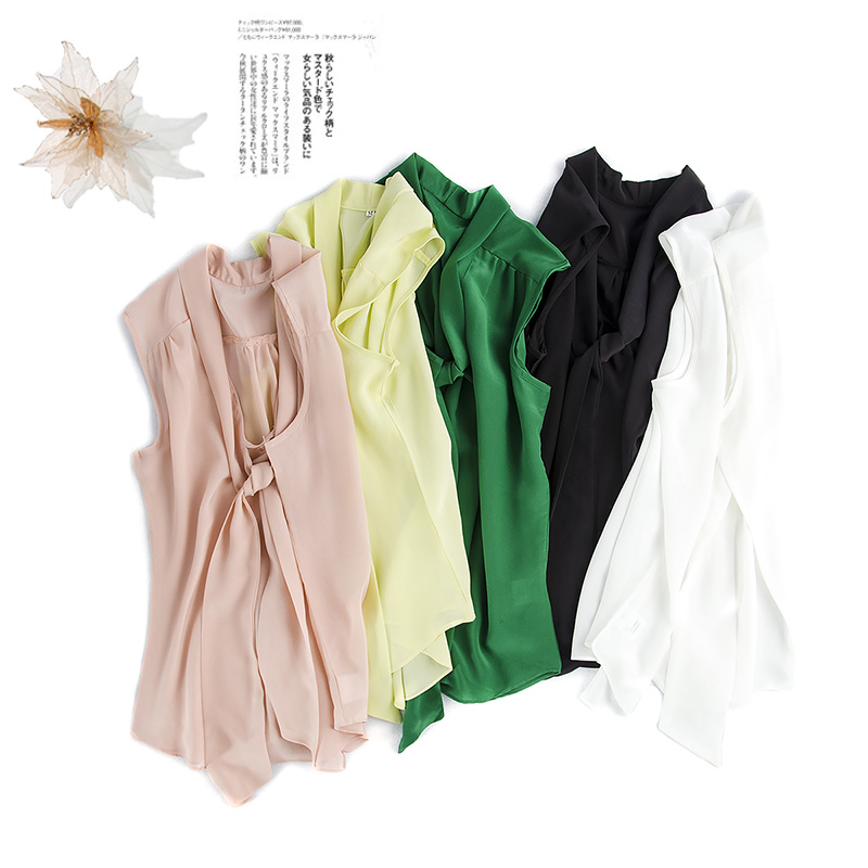 新款真丝上衣女式欧美宽松显瘦无袖衬衣桑蚕丝