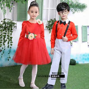 红黄绿色女童公主裙蓬蓬幼儿园中小学生大合唱