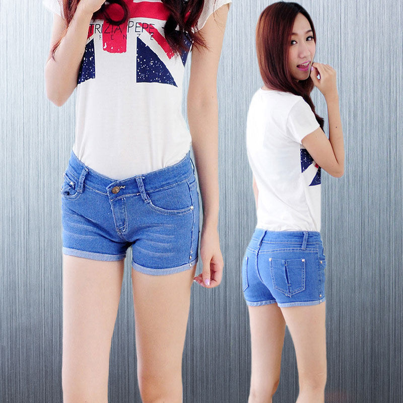 小清新潮女<em>紧身</em>浅色牛仔裤女<em>牛仔短裤女</em>超低腰