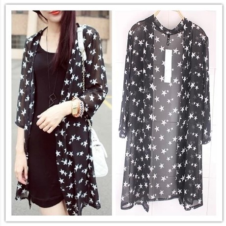 2014新款春夏装韩版星星宽松<em>中长开衫防晒</em>上