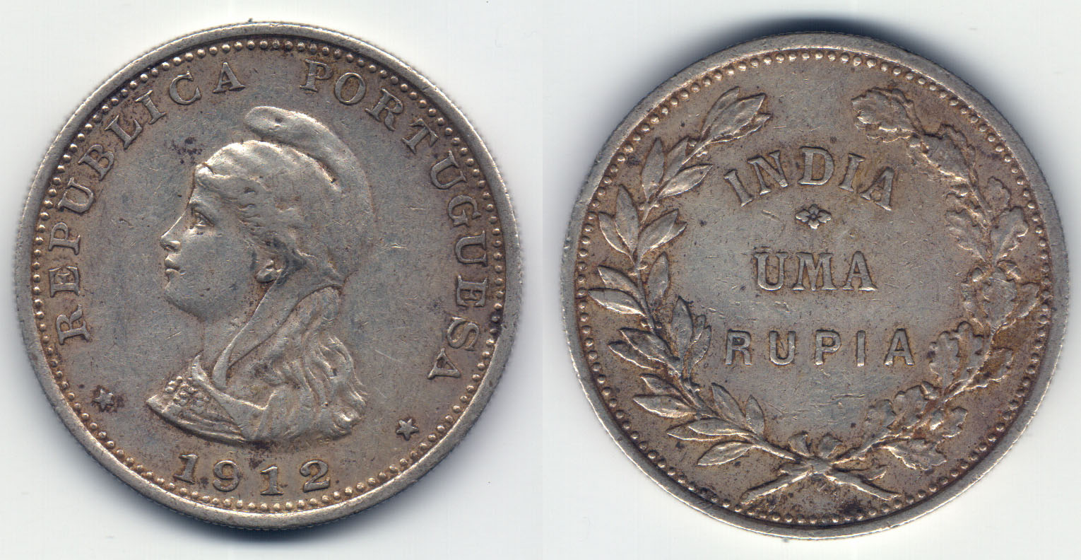 葡属葡萄牙殖民地印度1912年1卢比银币一枚好