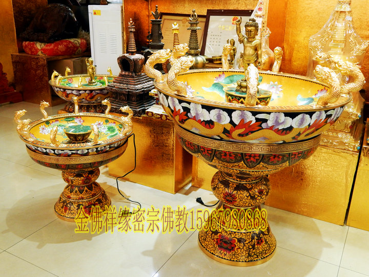 台湾产景泰蓝工艺 九龙浴佛盆 口径70cm 带底座