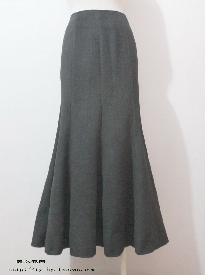 天衣花园制作 优雅修身八片式黑色羊绒鱼尾裙半身长裙 可定做