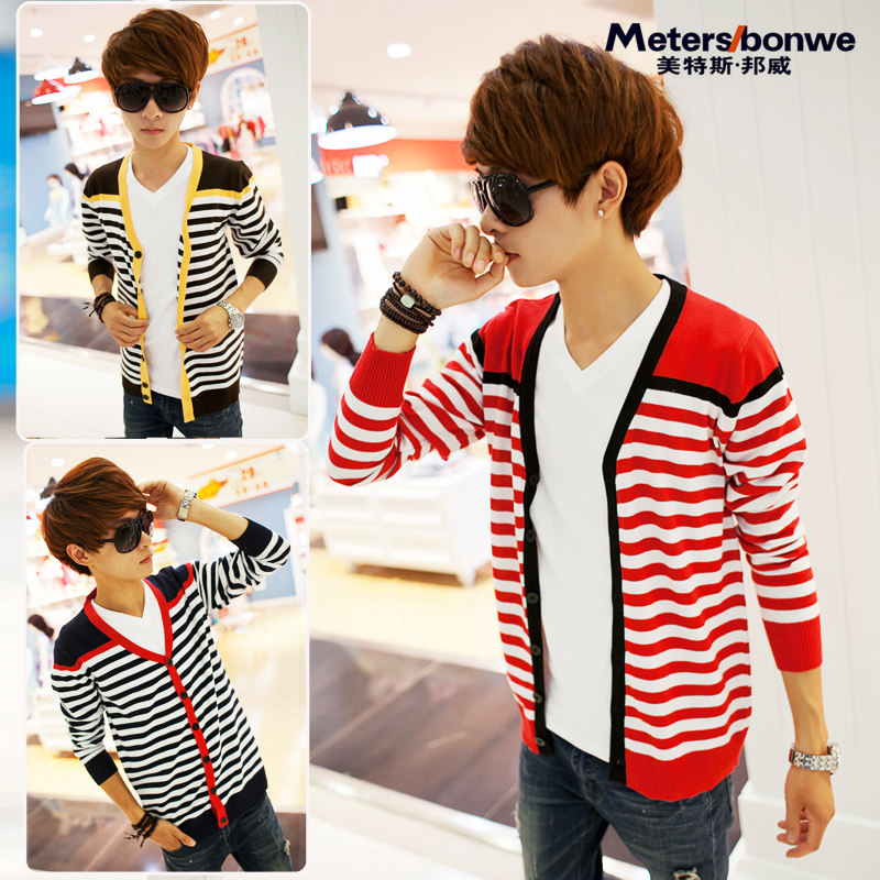 美特斯邦威针织衫<em>毛衣男开衫</em>韩版修身V领薄潮