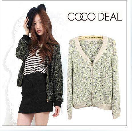 COCO DEAL百搭混色针织<em>毛线开衫夹克</em>短款外