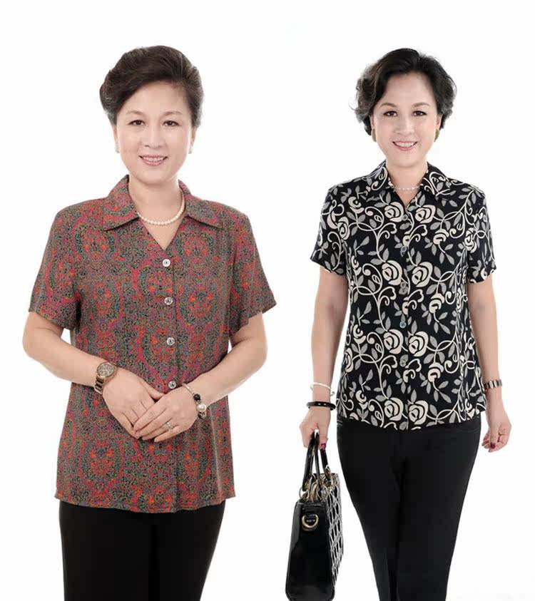 新品上衣<em>中老年女装夏装</em>人造棉短袖 棉绸妈妈