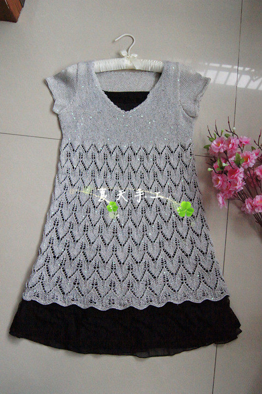 纯手工<em>毛衣</em>钩针<em>编织</em>女款 <em>缕空</em> 花样 亮片裙|一淘