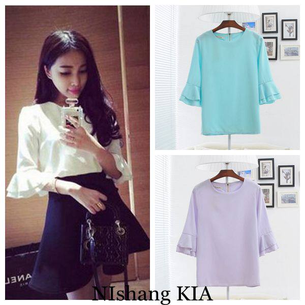 包邮 <em>白色短裤搭配</em>的雪纺<em>上衣</em> 可<em>搭配黑色</em>高腰