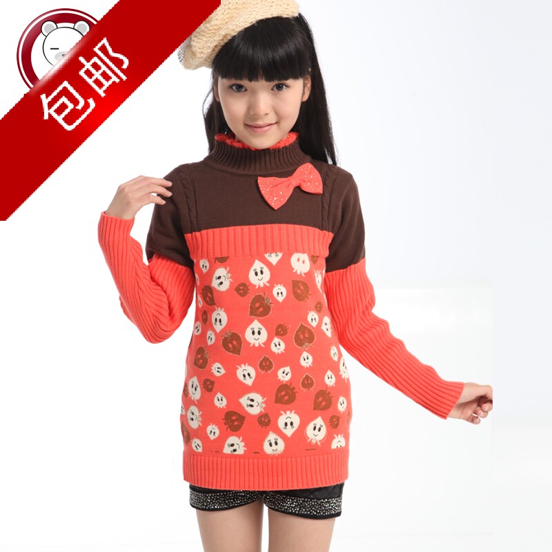 秋冬季中大童女童套头绒线<em>长款毛衣针织棉</em>打底