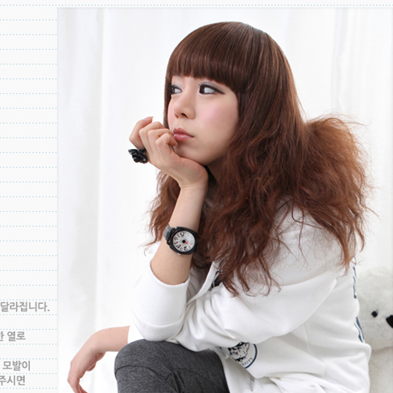 韩系<em>夏季不热</em>女生假发 齐刘海可扎辫子头顶款