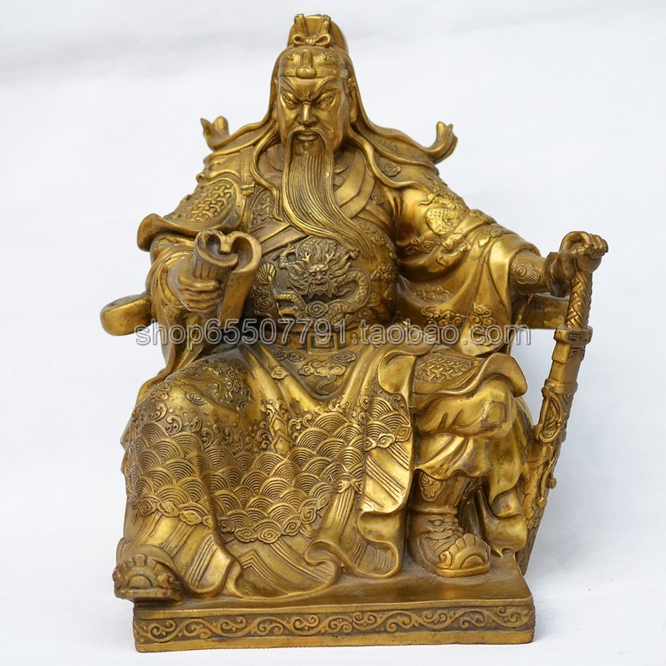 开光精品铜器 纯铜武财神关公铜像摆件 看书关