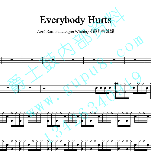 架子鼓谱定制服务_avril艾薇儿拉维妮_everybody hurts