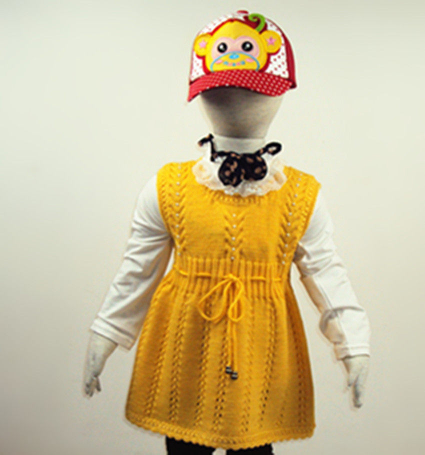 毛衣裙毛线裙纯手工编织<em>钩针</em>边女童镶珠<em>背心</em>裙