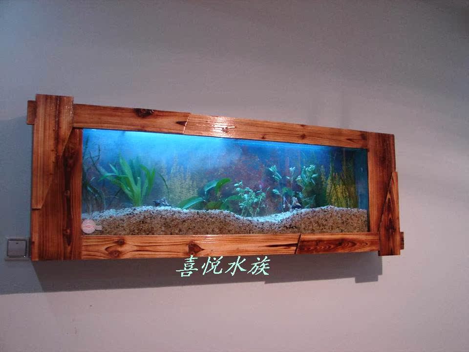 厂销炭化木系列生态鱼缸,壁挂式水族箱1.2米 金鱼缸挂
