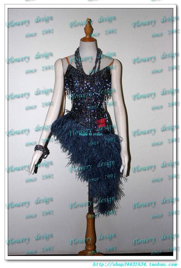 北京芙劳瑞Flowery 奥钻鸵鸟毛专业拉丁舞裙赛