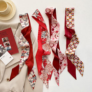 红色丝巾发带长条高级感绑包包，手柄网红2024衬衫领结飘带丝带