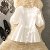 白色短袖雪纺衬衫女夏季2023法式收腰洋气小衫设计感短款上衣