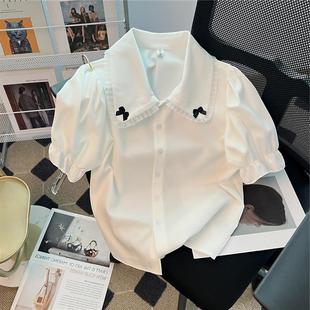 白衬衫女设计感小众甜美可爱娃娃领衬衣短袖雪纺上衣2023夏季