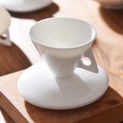 纯白色尖杯碟骨瓷，杯子情侣创意咖啡，杯碟套装陶瓷异形简约