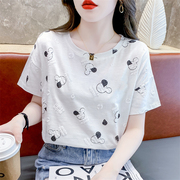 纯棉印花白色t恤女短袖2023年夏季韩版宽松半袖，体恤圆领上衣