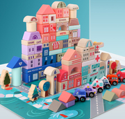 幼儿童木制城市建筑环保积木玩具木质彩色图案大颗粒底板背景拼图